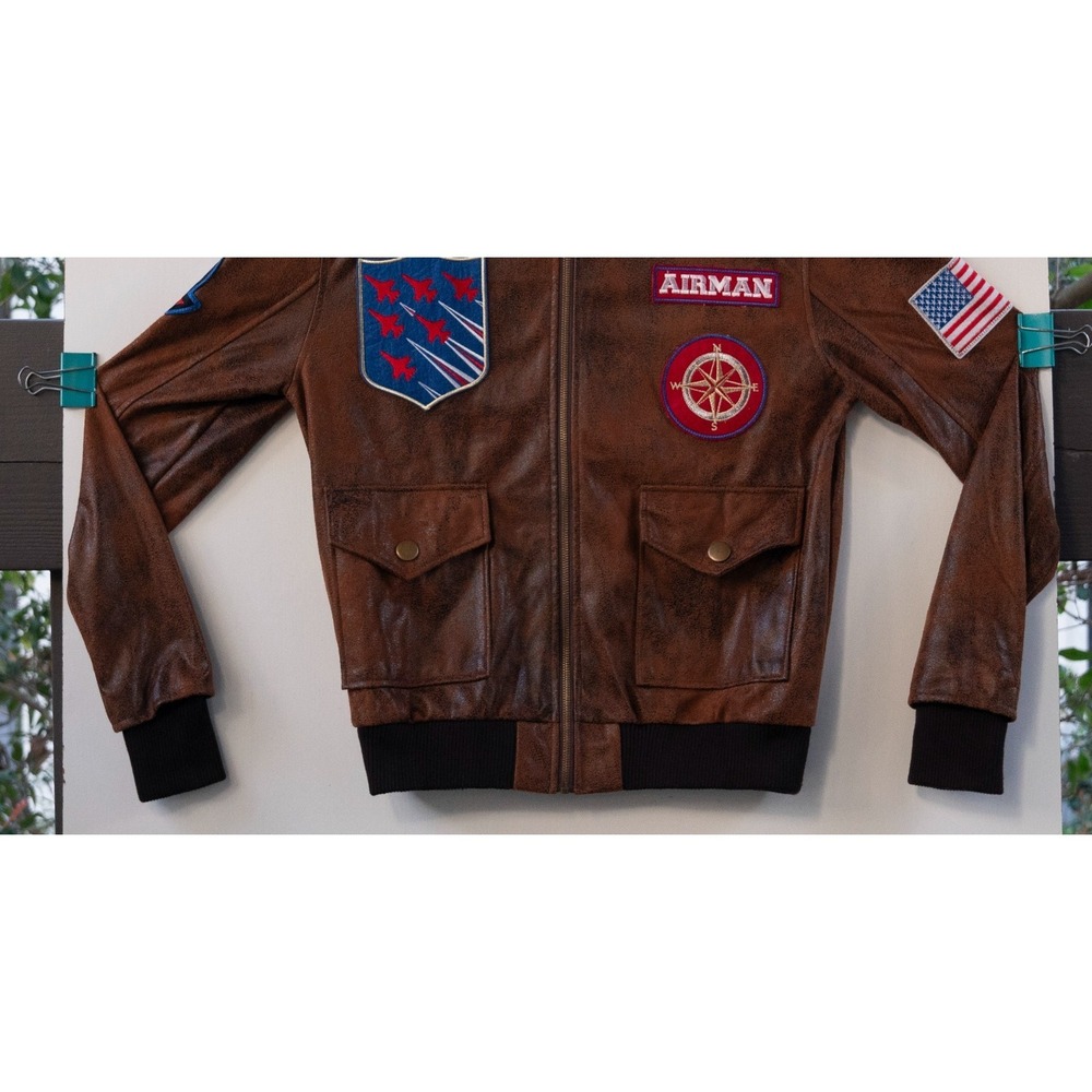 Top Gun Maverick Jacket Men's Small Spirit Halloween Costume Faux Leather Bomber - Picture 3 of 9